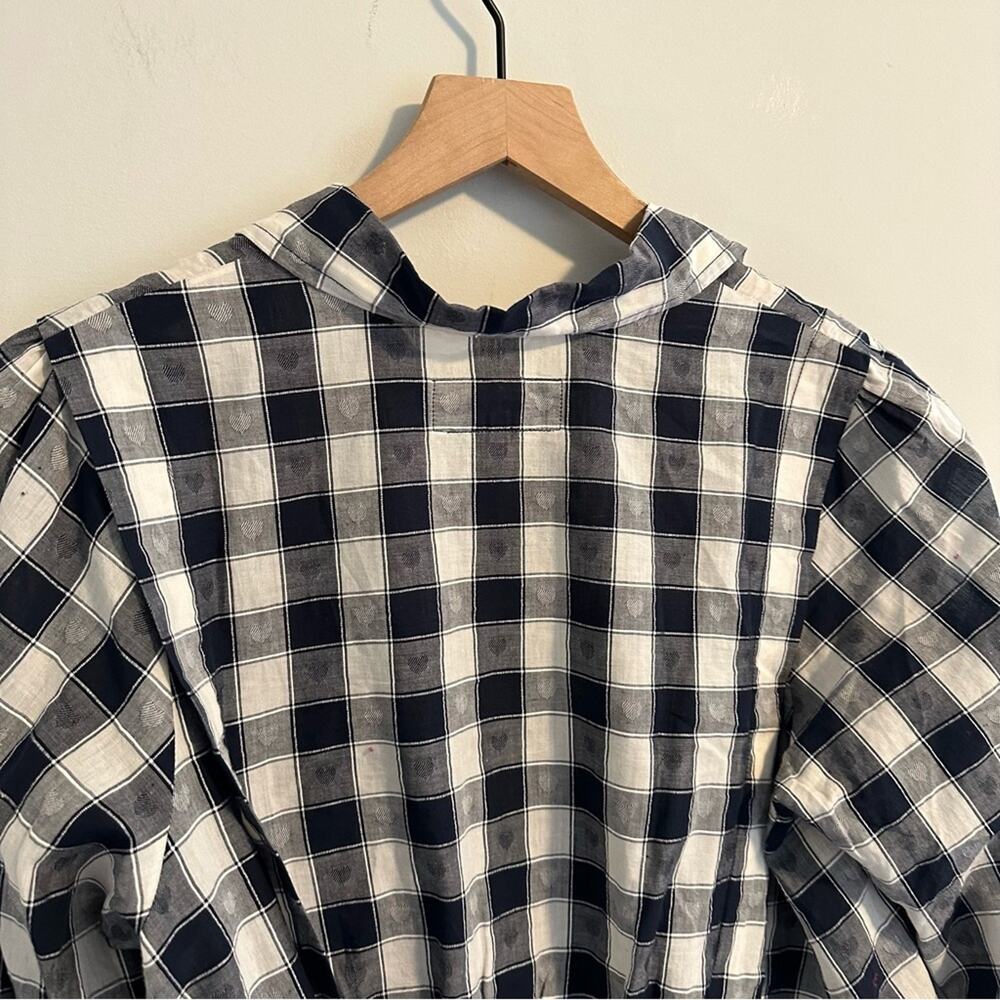 THE GREAT. Black White Heart Plaid Cotton Linen Blouse Top Small 1 - Picture 4 of 10